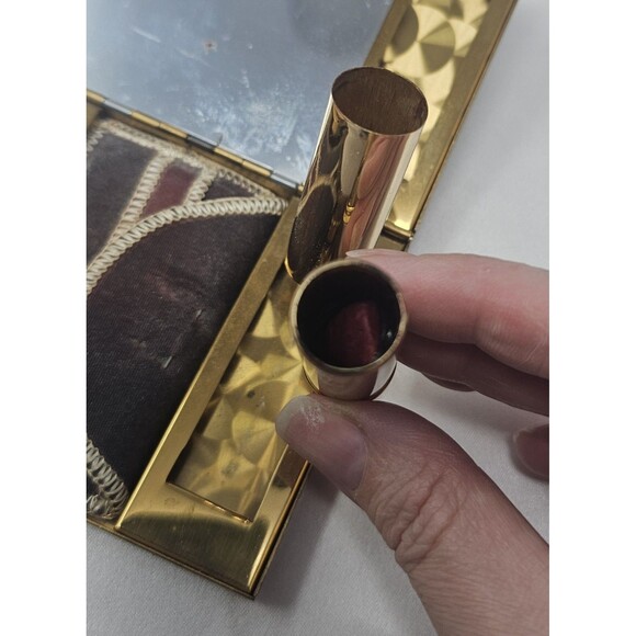 Vintage Elegant Rhinestone Powder Compact Lipstick Makeup Cig/Money Mirror Case - Picture 9 of 16